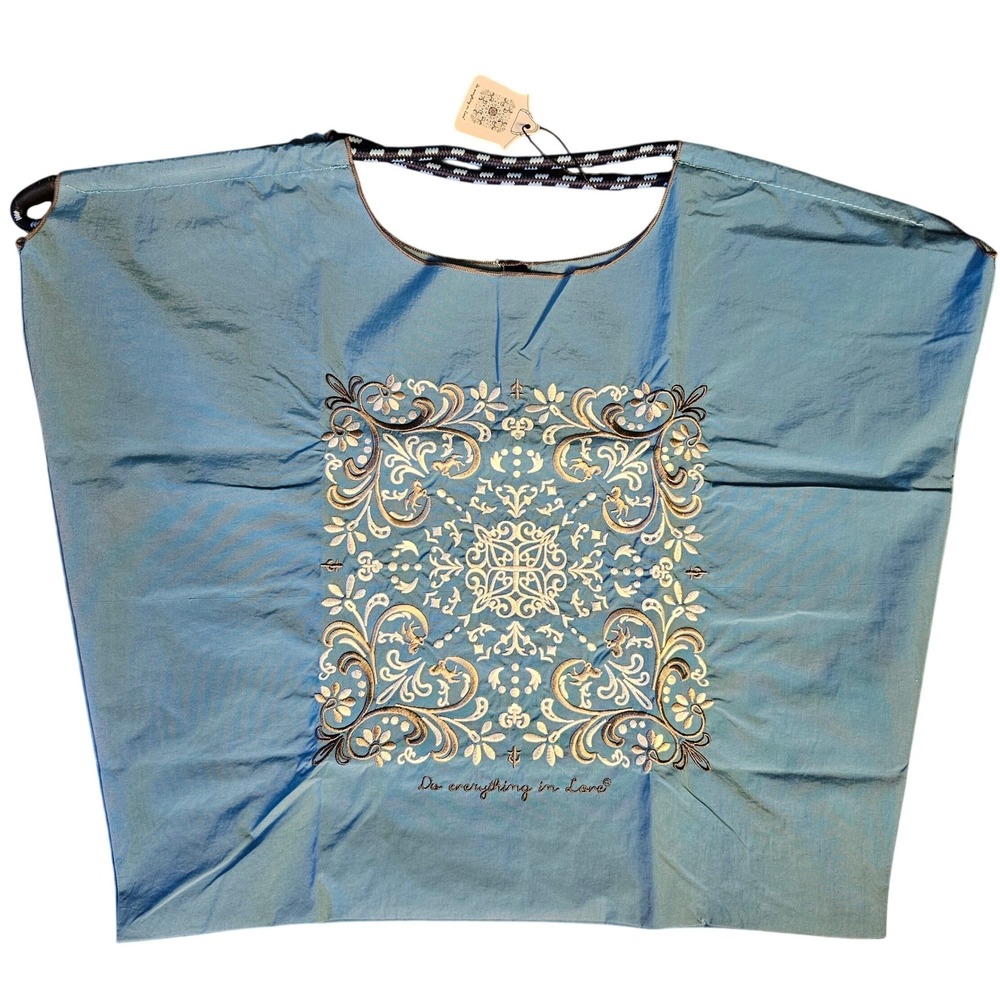 Do Everything in Love Blue Nylon Embroidered Horses Medallion Oversized Tote Bag